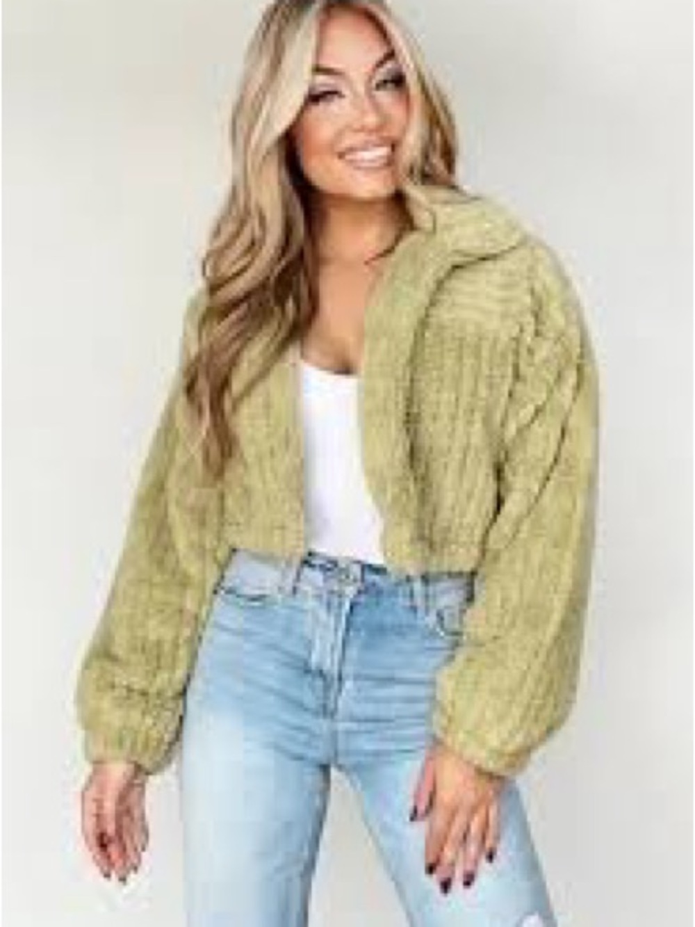 P-001 Le Lis XS Cropped Olive Knit Zip-Front Jacket
